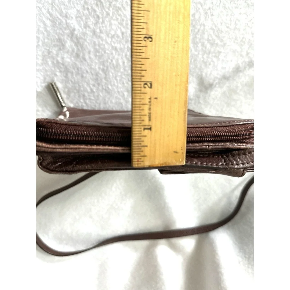 Vintage‎ Coldwater Creek Glazed Mini Leather Organizer Crossbody Brown Pouch Y2K